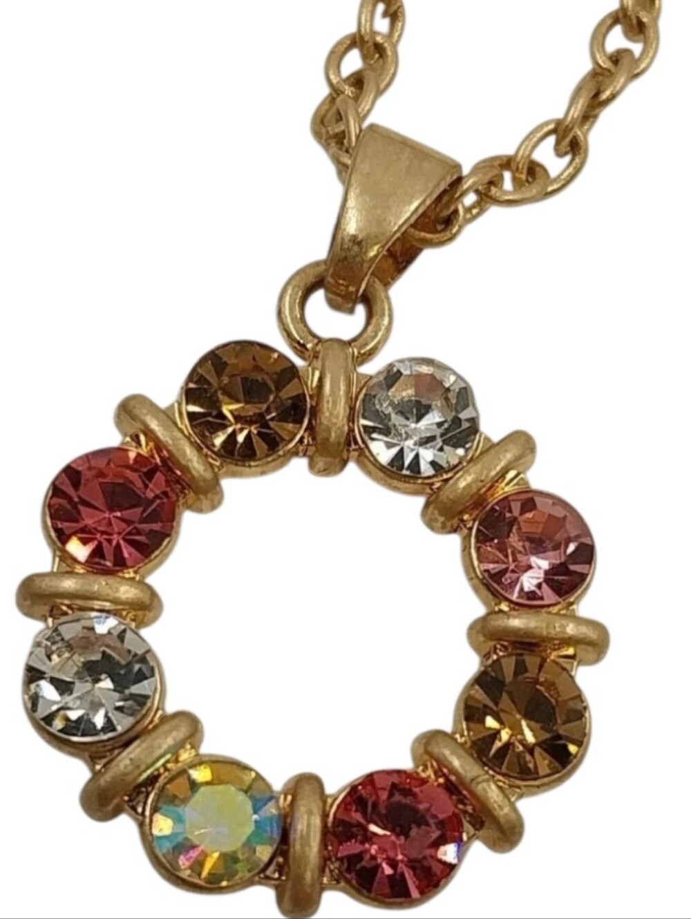 Gold-Tone Multicolor Crystal Circle Pendant Boho Necklace